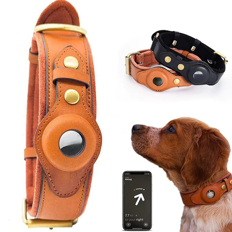 Leather Anti-Lost Dog Collar with ID Tag | Adjustable & Secure